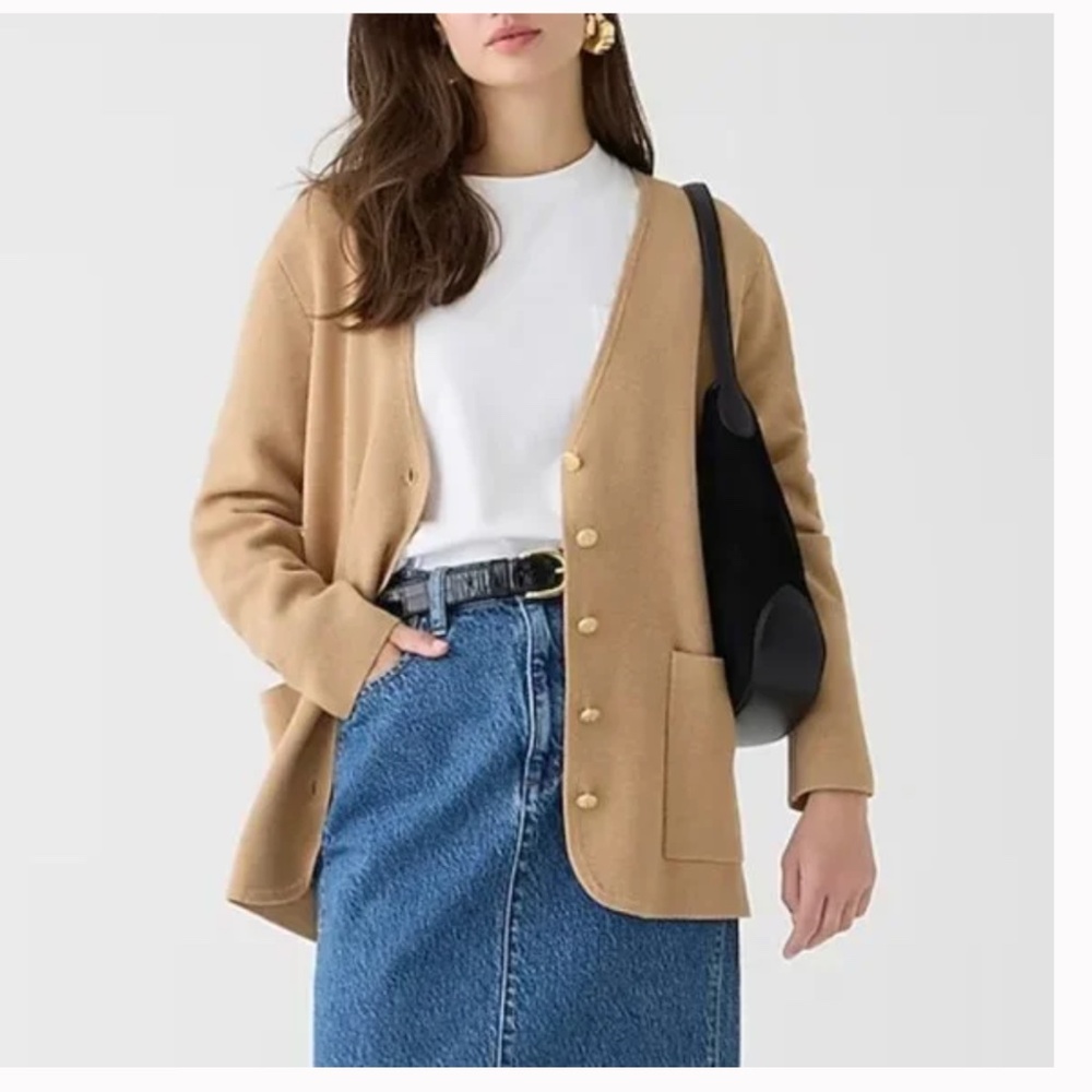 J. Crew Camel Tan Button-Front Wool Blend Cardigan